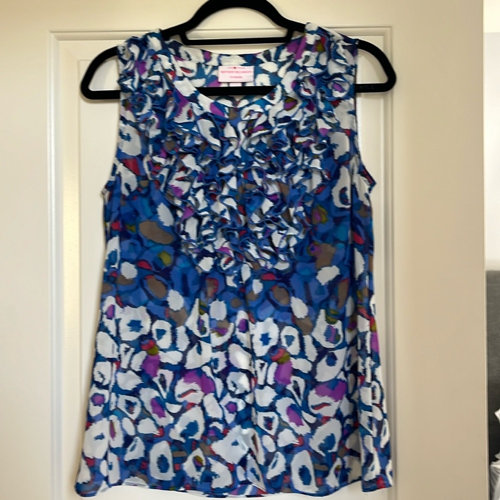 Matthew Williamson bright floral ruffle button front sleeveless top